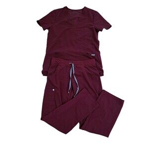 FIGS Technical Collection Scrub Set Size Small Casma Top Pants Burgundy Red